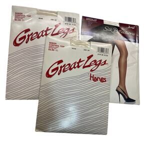 Vintage Pantyhose HANES bundle of 3 Size AB Control Top Sandalfoot White Pearl